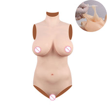 Load image into Gallery viewer, TRANSWEET Silicone Breast Forms Bodysuit Triangular Fake Boobs Vagina Hip Enhancer Panty High Collar Style for Crossdress Shemale - TRANSWEET
