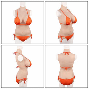 TRANSWEET Silicone Breast Forms Bodysuit Triangular Fake Boobs Vagina Hip Enhancer Panty High Collar Style for Crossdress Shemale - TRANSWEET